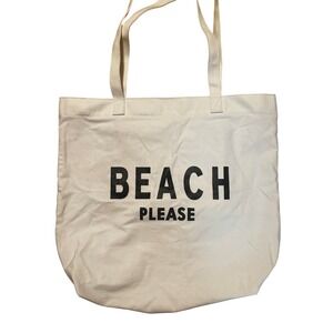 Beach Please Tote Bag Cream Canvas Shopper Bag‎ Travel Zipper Lamyba Off White